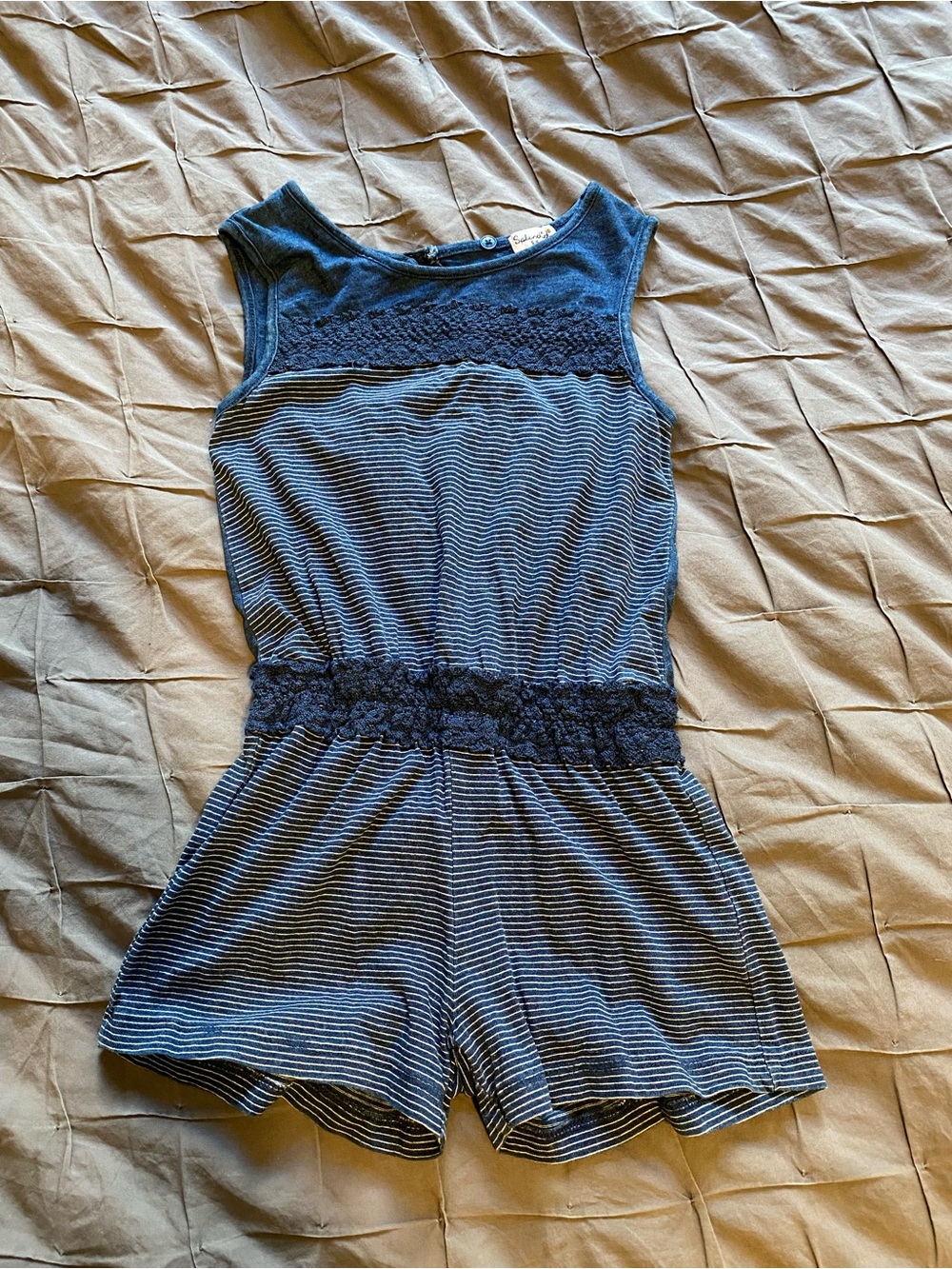Splendid Girls Blue Striped Lace Romper Size 5/6